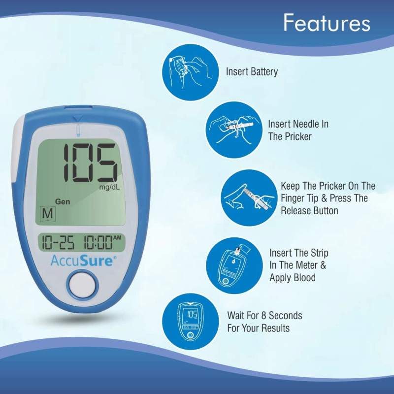 AccuSure Blue Blood Glucose Meter with Free 25 Strips AccuSure Blue Blood Glucose Meter with Free 25 Strips