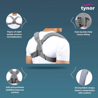 Tynor Clavicle Brace with Buckle C-04 | Posture Support | Collarbone Fracture Aid | Comfortable & Adjustable Back Support