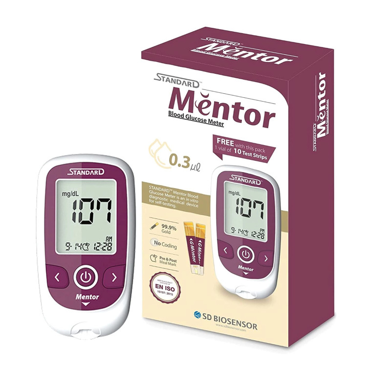 Standard Mentor Blood Glucose Monitoring Machine with 10 Strips 10 Lancets and a Lancing device