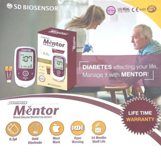 Standard Mentor Blood Glucose Monitoring Machine with 10 Strips 10 Lancets and a Lancing device