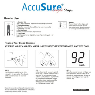 AccuSure Simple Blood Glucose Test 100 Strips 2X50