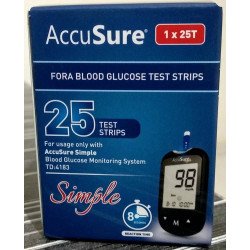 AccuSure Simple Blood Glucose Test Strip - 25 Strips